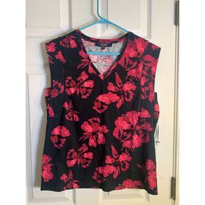 RACHEL ROY POPOVER TOP VNECK SLEEVELESS BLACK/HOT PINK SZ M